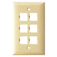 Faceplate, 6-port, single gang, smooth, Elec. Ivory