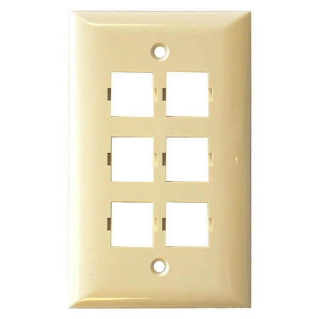 Faceplate, 6-port, single gang, smooth, Elec. Ivory